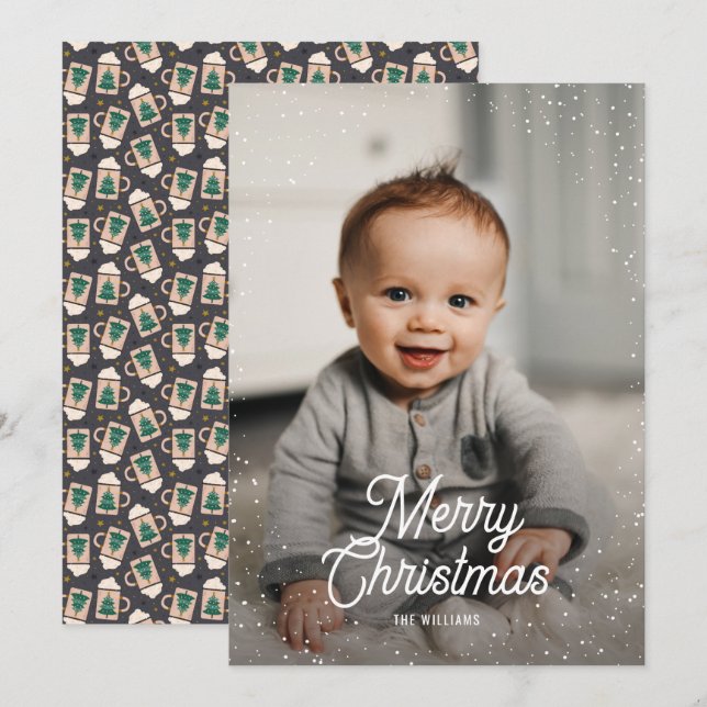 Hot Chocolate Snow Photo Christmas Holiday Card (Front/Back)