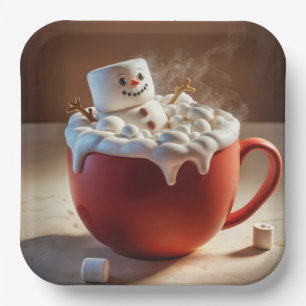 Hot Chocolate Snowman Paper Plate