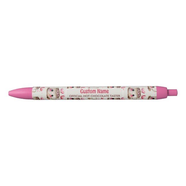 Hot Chocolate Taster Cute Pink and Cream Black Ink Pen (Front)