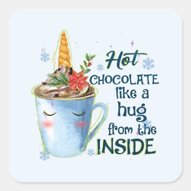 Hot Chocolate Unicorn | Cosy Unicorn Winter Square Sticker (Front)