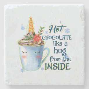 Hot Chocolate Unicorn   Cosy Unicorn Winter Stone Coaster