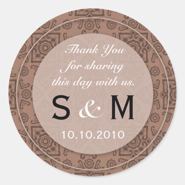 Hot Chocolate Wedding Monogram Thank You Sticker (Front)