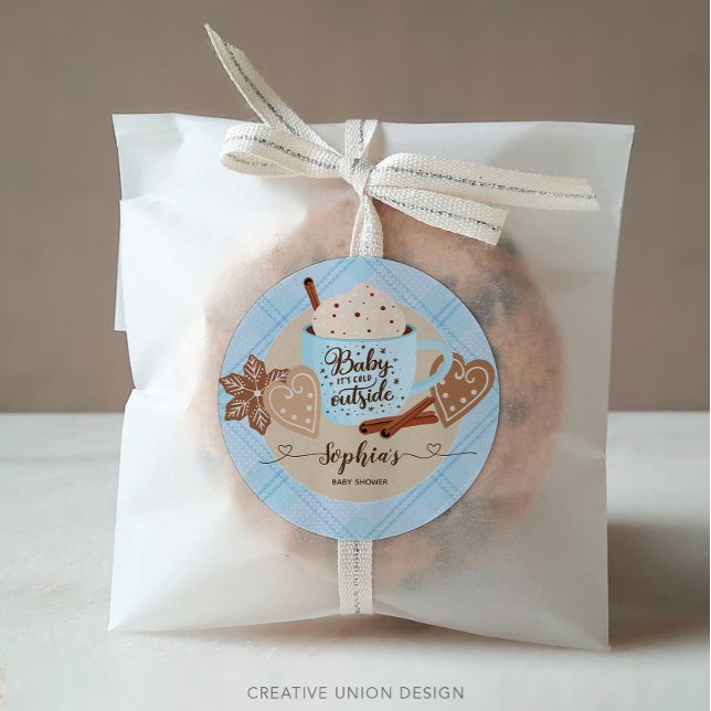 Hot Chocolate Winter Baby Shower Boy  Classic Round Sticker (Creator Uploaded)