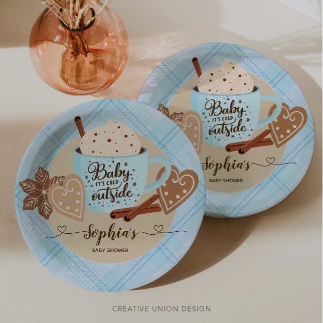 Hot Chocolate Winter Baby Shower Boy  Paper Plate (Creator Uploaded)