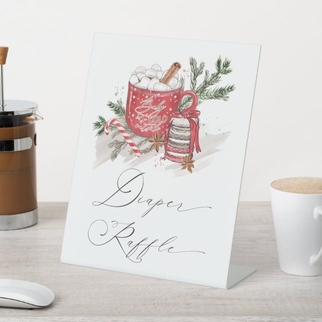 Hot Chocolate Winter Baby Shower Diaper Raffle  Pedestal Sign (In SItu)
