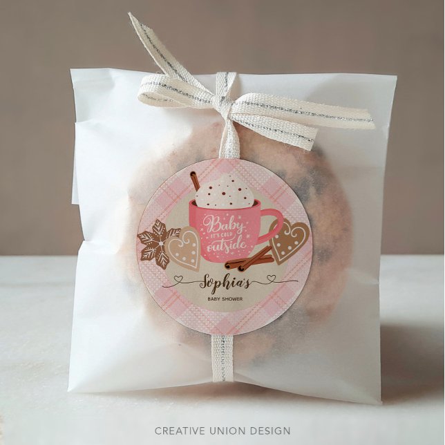 Hot Chocolate Winter Baby Shower Girl  Classic Round Sticker (Creator Uploaded)
