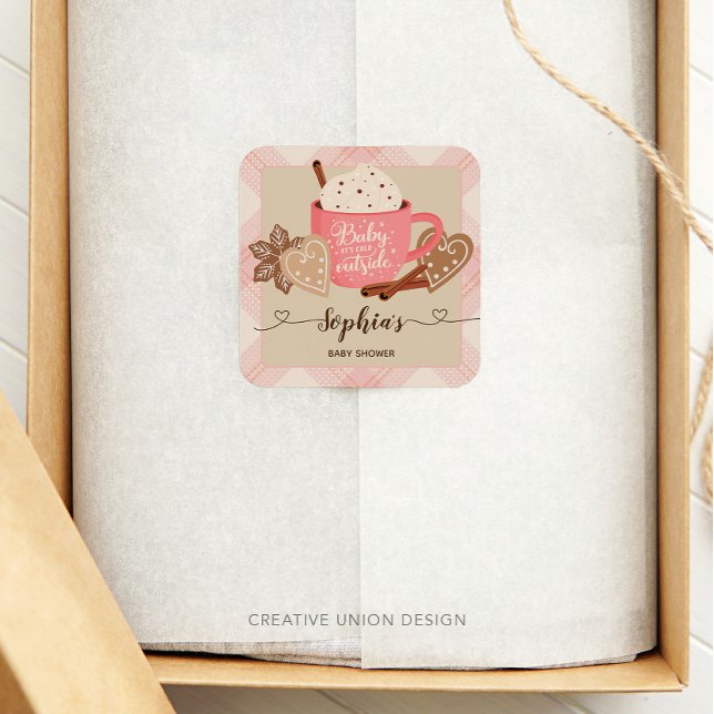 Hot Chocolate Winter Baby Shower Girl  Square Sticker (Creator Uploaded)