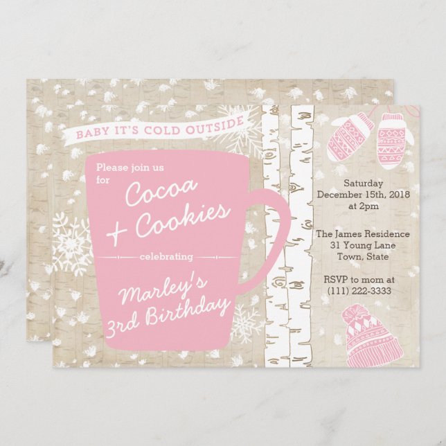 Hot Chocolate Winter Birthday Party for Girl Invitation (Front/Back)