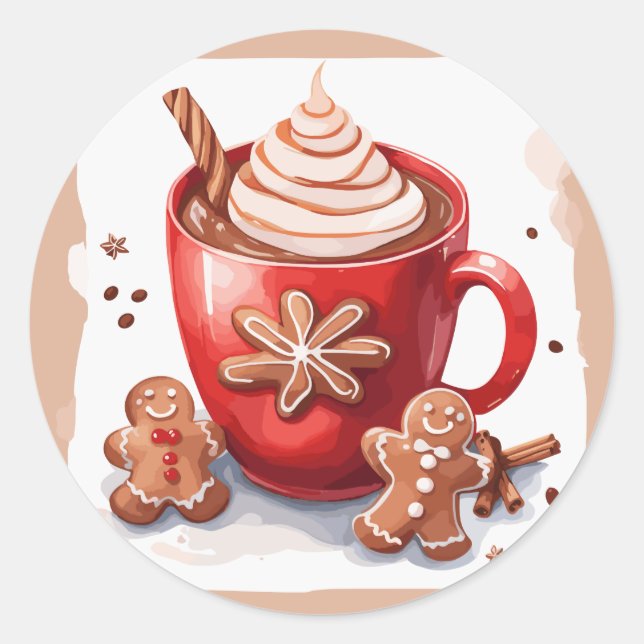 Hot Chocolate with cinnamon and gingerbread Classic Round Sticker (Front)