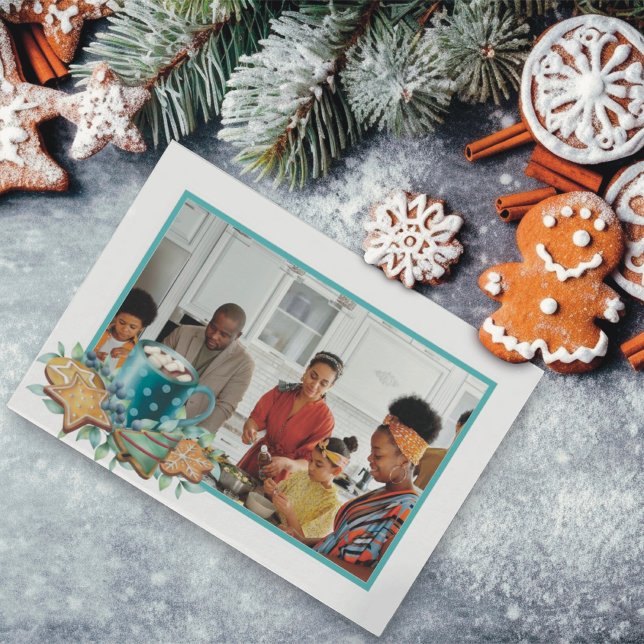 Hot Chocolate with Cookies and Greenery Flat Photo Holiday Card (Creator Uploaded)