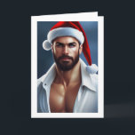 Hot Christmas Santa Claus Card<br><div class="desc">Hot Christmas Santa Claus - gay holiday greetings cards from Ricaso. Featuring a gorgeous handsome bare-chested man with stubble wearing a Santa hat - Copyright © Ricaso. All rights reserved</div>