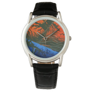 Hot coals, volcano, lava, blue rock on hot red watch