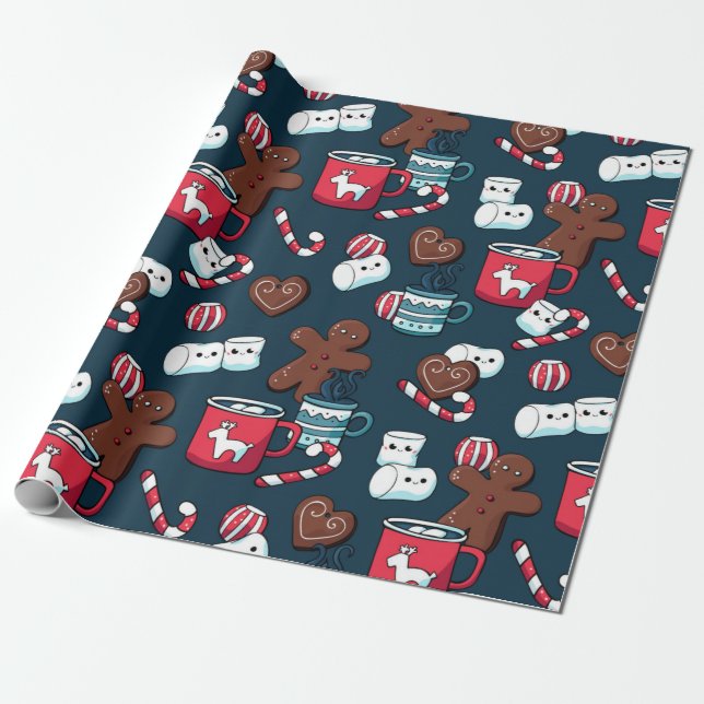 Hot Coco And Christmas Treats Pattern Wrapping Paper (Unrolled)