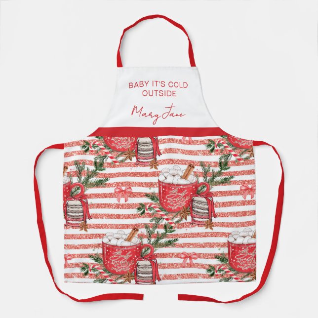 Hot Cocoa and Candy Cane Christmas Personalised  Apron (Front)