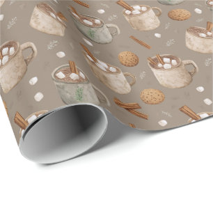 Hot Cocoa and Christmas Cookies Illustration Wrapping Paper
