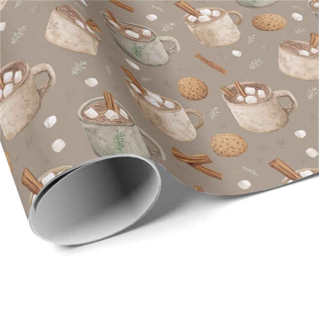 Hot Cocoa and Christmas Cookies Illustration Wrapping Paper (Roll Corner)
