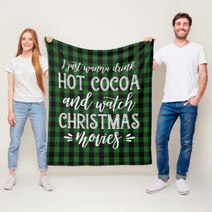 Hot Cocoa and Christmas Movies   Green Fleece Blanket