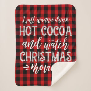 Hot Cocoa and Christmas Movies   Red Plaid Sherpa Blanket