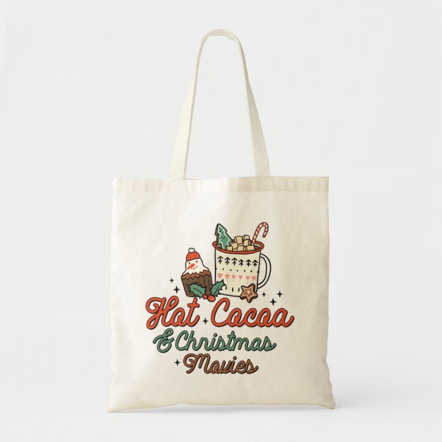 Hot Cocoa And Christmas Movies Retro Tote Bag (Front)