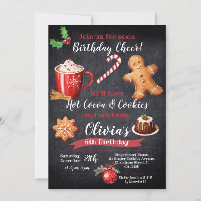 Hot Cocoa and Cookies Birthday INVITATION (Front)
