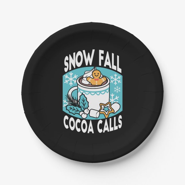 Hot Cocoa and Winter Charm - Snow Fall Cocoa Calls Paper Plate (Front)