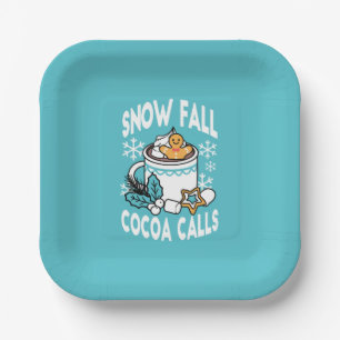 Hot Cocoa and Winter Charm - Snow Fall Cocoa Calls Paper Plate