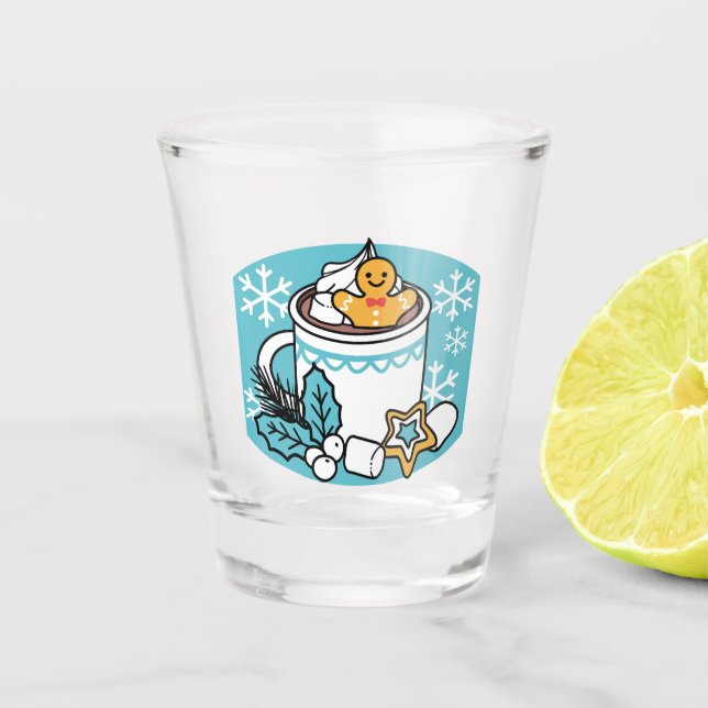Hot Cocoa and Winter Charm - Snow Fall Cocoa Calls Shot Glass (Front)