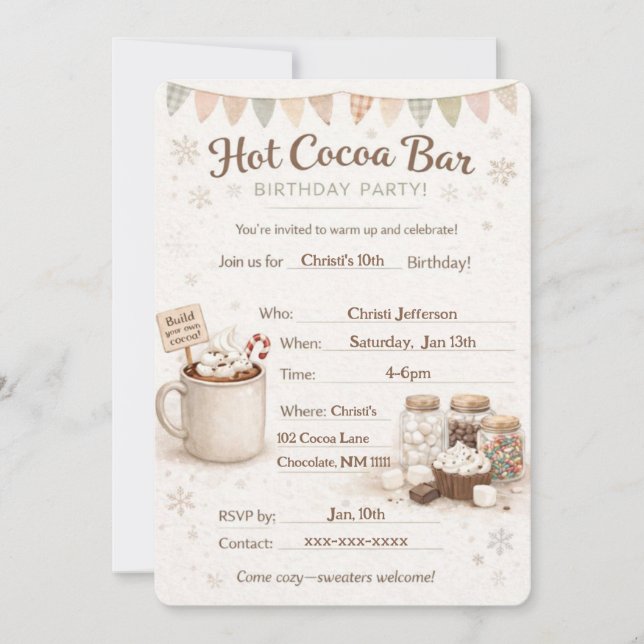Hot Cocoa Bar Birthday Invitation (Front)