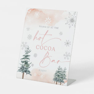 Hot Cocoa Bar sign, blush winter wonderland Pedestal Sign