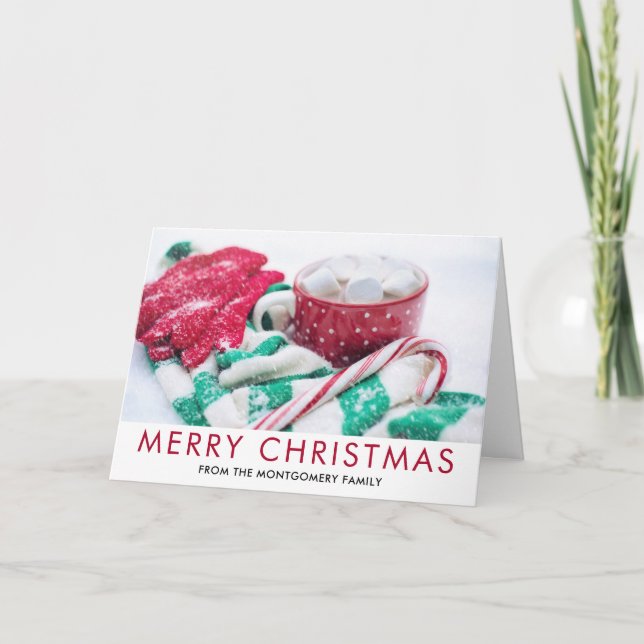 Hot Cocoa | Candy Cane | Scarf & Mitts Christmas Card (Front)
