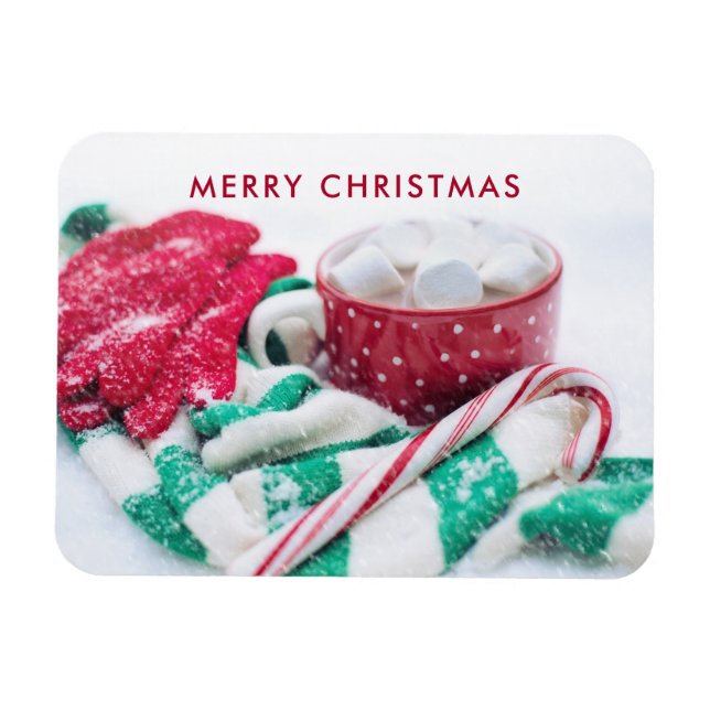 Hot Cocoa | Candy Cane | Scarf & Mitts Christmas Magnet (Horizontal)