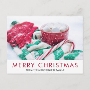Hot Cocoa   Candy Cane   Scarf & Mitts Christmas Postcard