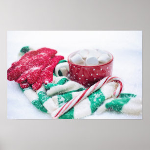 Hot Cocoa   Candy Cane   Scarf & Mitts Christmas Poster