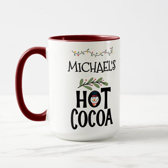 Hot Cocoa Christmas Snowman & Custom Name Mug (Left)
