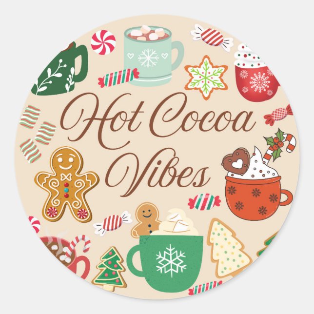 Hot Cocoa Christmas Vibes Classic Round Sticker (Front)