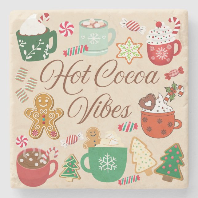 Hot Cocoa Christmas Vibes Stone Coaster (Front)