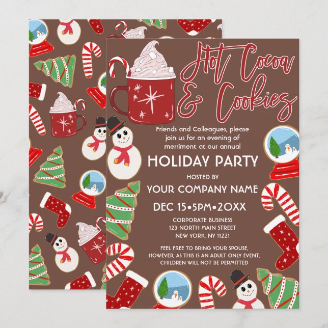 Hot Cocoa Cookies Illustration Christmas Corporate Invitation (Front/Back)