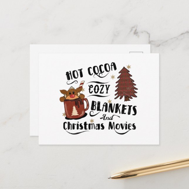 Hot Cocoa Cosy Blankets And Christmas Movies Cute  Postcard (Front/Back In Situ)