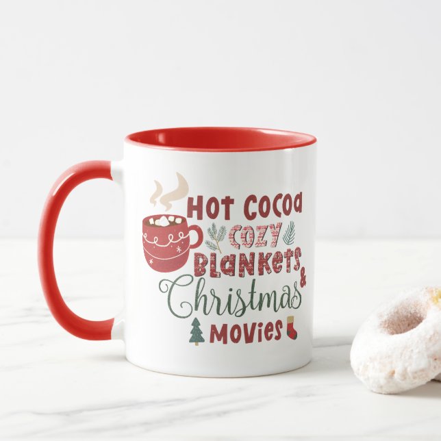 Hot Cocoa Cosy Blankets and Christmas Movies Mug (With Donut)