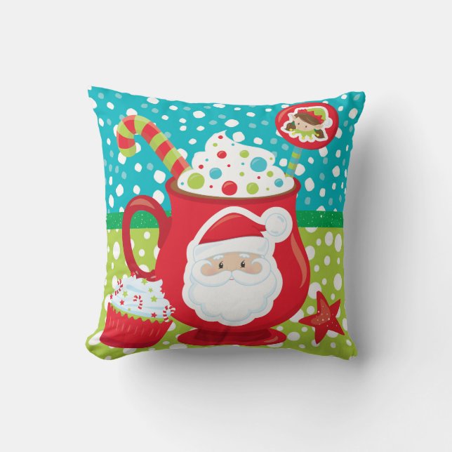 Hot cocoa cupcake Santa Christmas pattern Cushion (Front)
