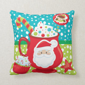 Hot cocoa cupcake Santa Christmas pattern Cushion