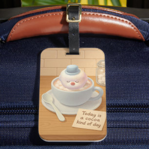 Hot Cocoa Day: Smiling Bichon Marshmallow Art Luggage Tag