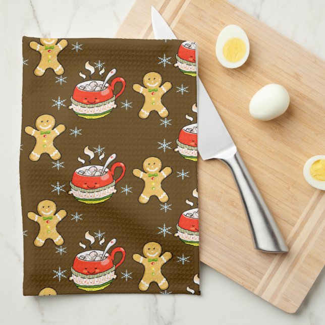 hot cocoa drink + gingerbread man tea towel (Quarter Fold)