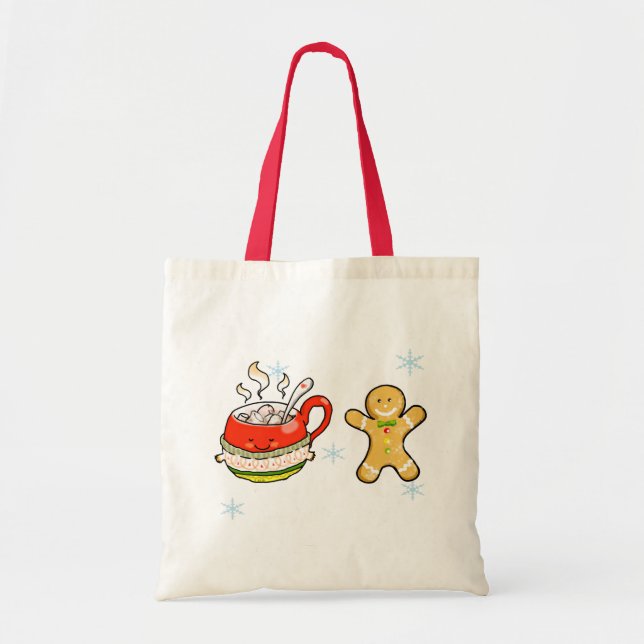 hot cocoa drink + gingerbread man tote bag (Front)