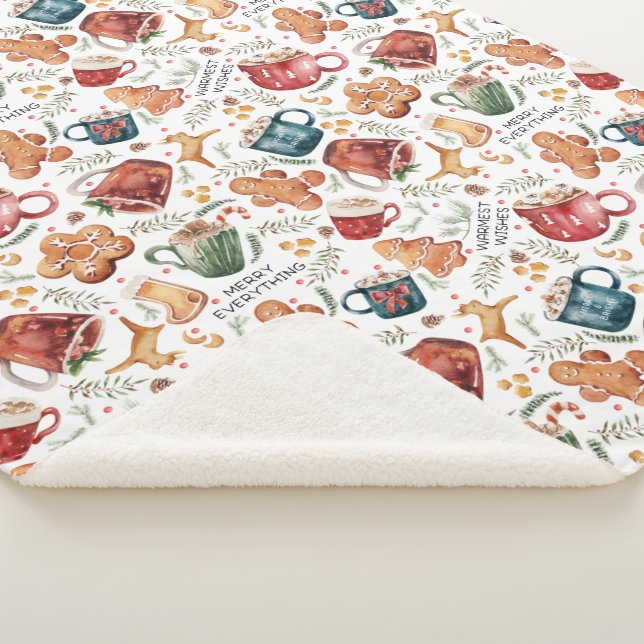Hot Cocoa Gingerbread Cookies Rustic Christmas Sherpa Blanket (3/4)