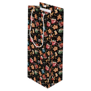 Hot Cocoa Gingerbread Cookies Rustic Christmas Wine Gift Bag