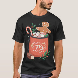 Hot Cocoa Gingerbread Man with Candy Cane Joy T-Shirt