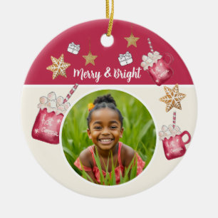 Hot Cocoa Holiday Party Watercolor Art Ceramic Tree Decoration