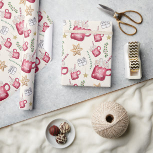 Hot Cocoa Holiday Party Watercolor Art Wrapping Paper