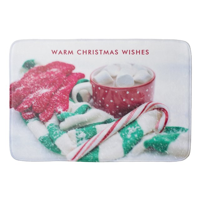 Hot Cocoa Marshmallows & Candy Cane Christmas Bath Mat (Front)